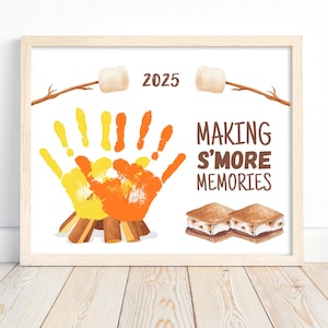 Campfire Handprint Craft, Printable Camping Handprint Art, Making S&#39;More Memories, Preschool Toddler Keepsake Camp Activity