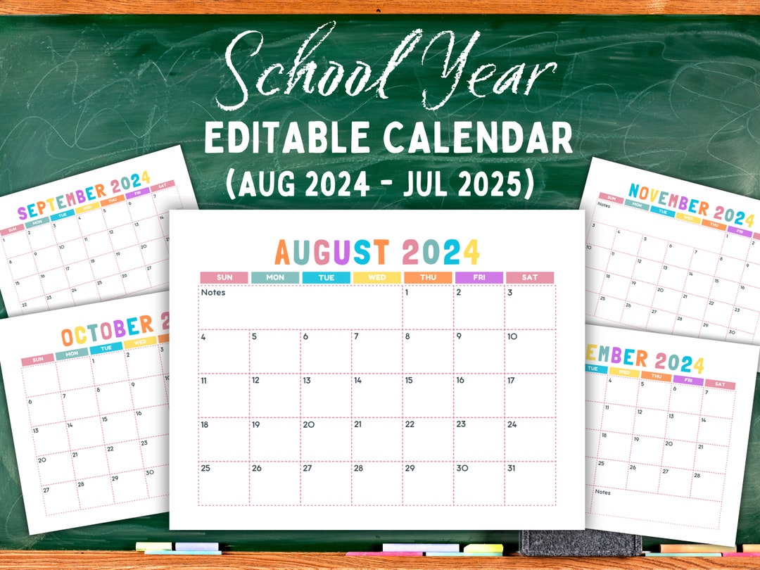 20242025 School Year Calendar Printable, Editable Kids Calendar, 12 Month, School Schedule