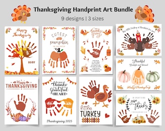 Thanksgiving Handprint & Footprint Template Set: 8 Printable Art Crafts (Baby Toddler Keepsakes)
