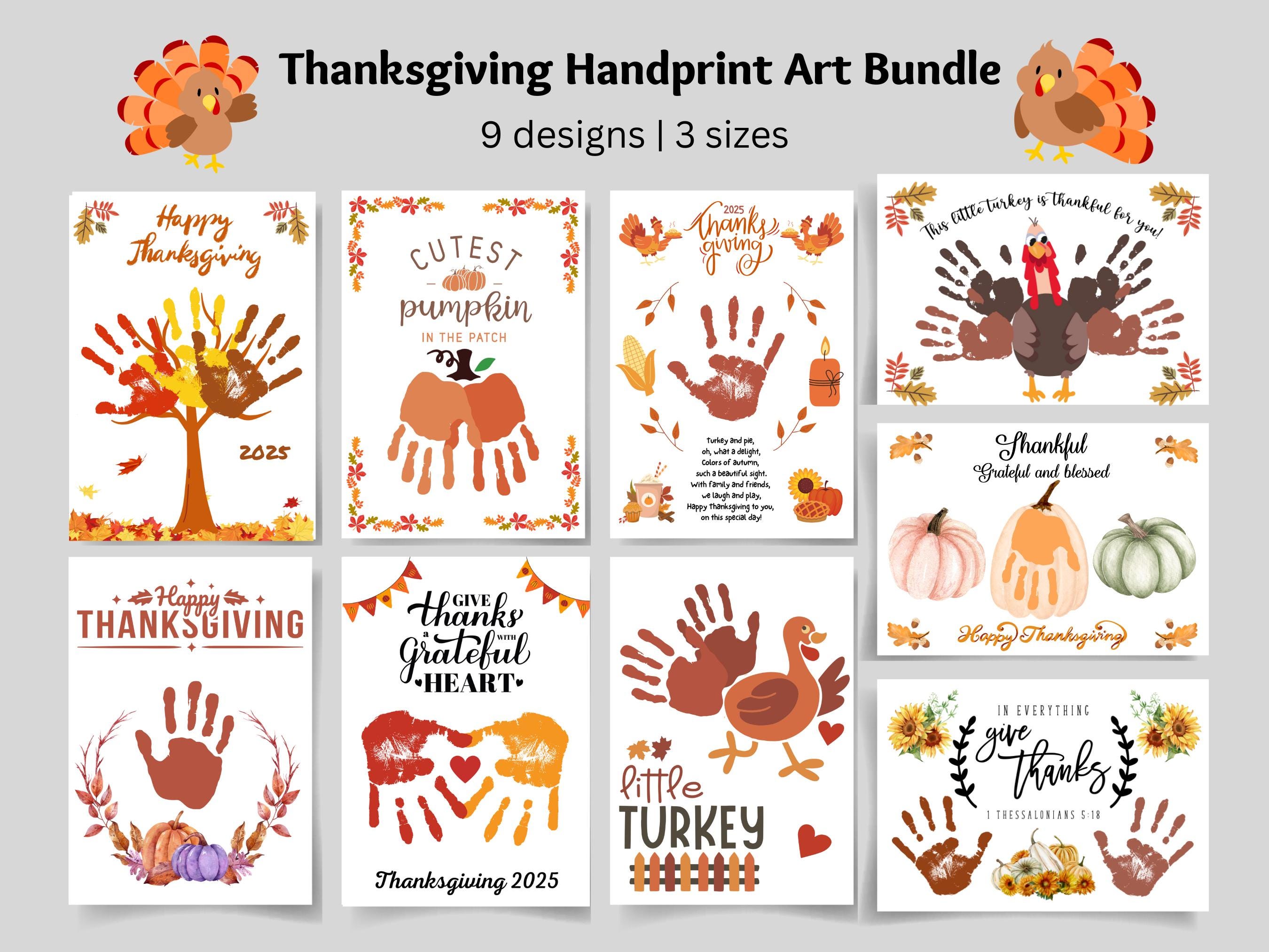 Thanksgiving Handprint Art Bundle, Handprint Craft, Printable, Turkey Handprint, Thankful Craft, Preschool Daycare Toddler Baby Kid Activity