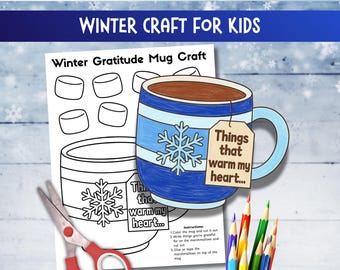 Winter Coloring Craft For Kids, Winter Gratitude Mug Craft Printable,  Thankful Activity, Build A Mug Cut And Paste, Hot Chocolate Craft