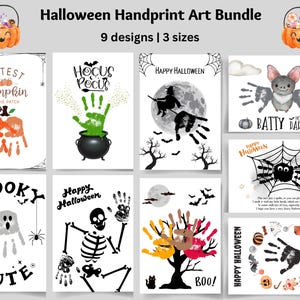 Halloween Handprint Art Bundle, Printable Handprint Crafts, Ghost Handprint, Handprint Poem, Preschool Daycare Toddlers Baby Kids Activity