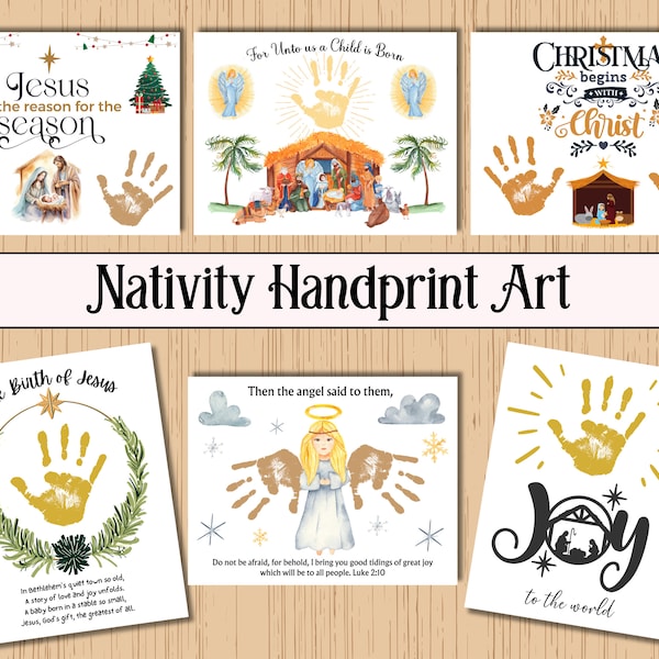 Nativity Handprint Art Bundle, Nativity Handprint Craft, Christmas Story Printable, Preschool Daycare Sunday School Toddler Kids Activity