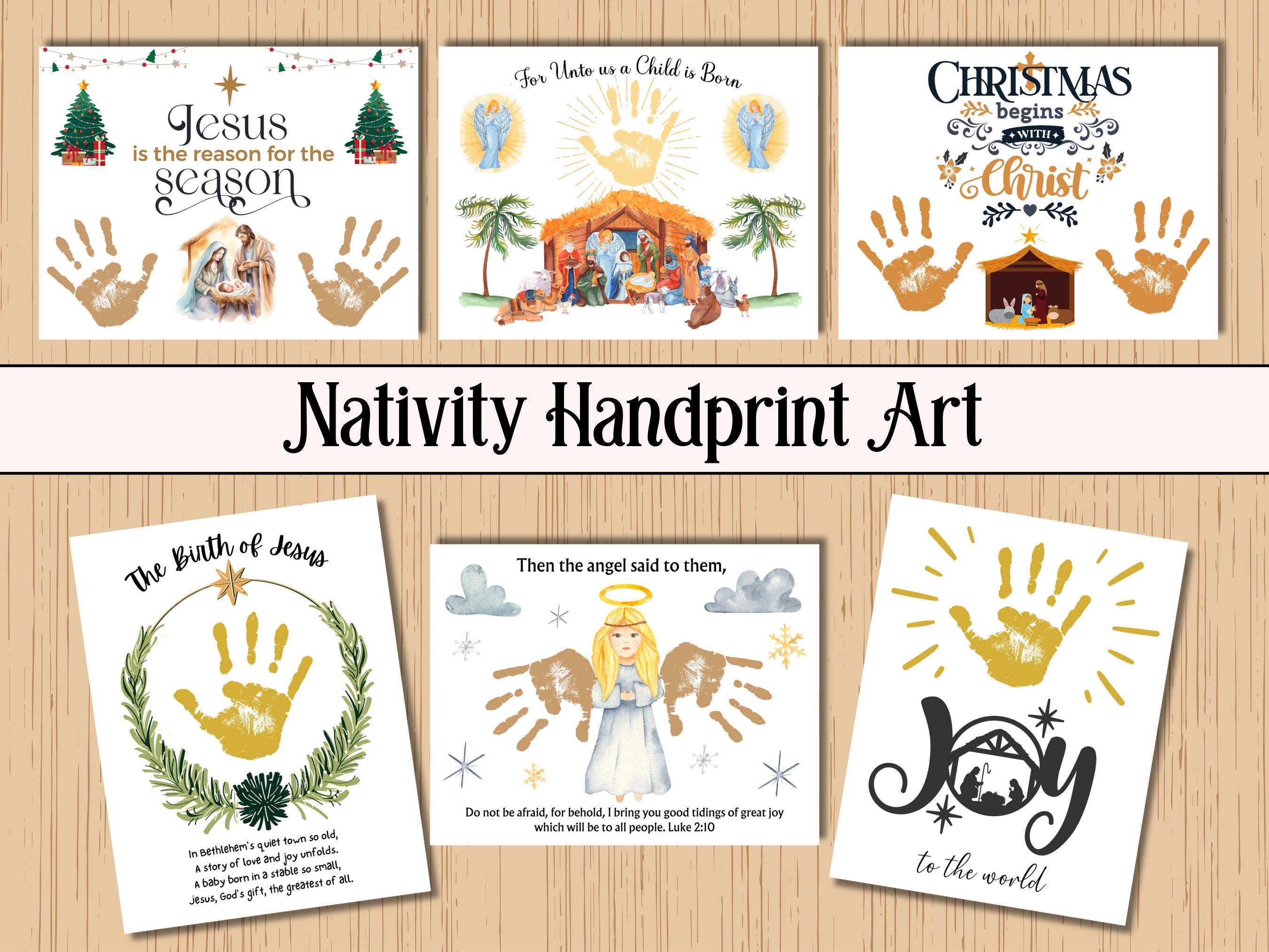 Nativity Handprint Art Bundle, Nativity Handprint Craft, Christmas Story Printable, Preschool