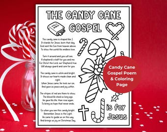 Candy Cane Bible Lesson Coloring Page, Candy Cane Poem Craft, Christmas Sunday School Activity, Christian Printable, Kids Bible Lessons