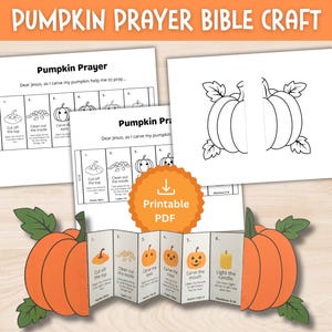 Pumpkin Prayer Folding Surprise Paper Craft, Fall Bible Craft Printable For Kids, Fall Halloween Sunday School Pumpkin Carving Activity