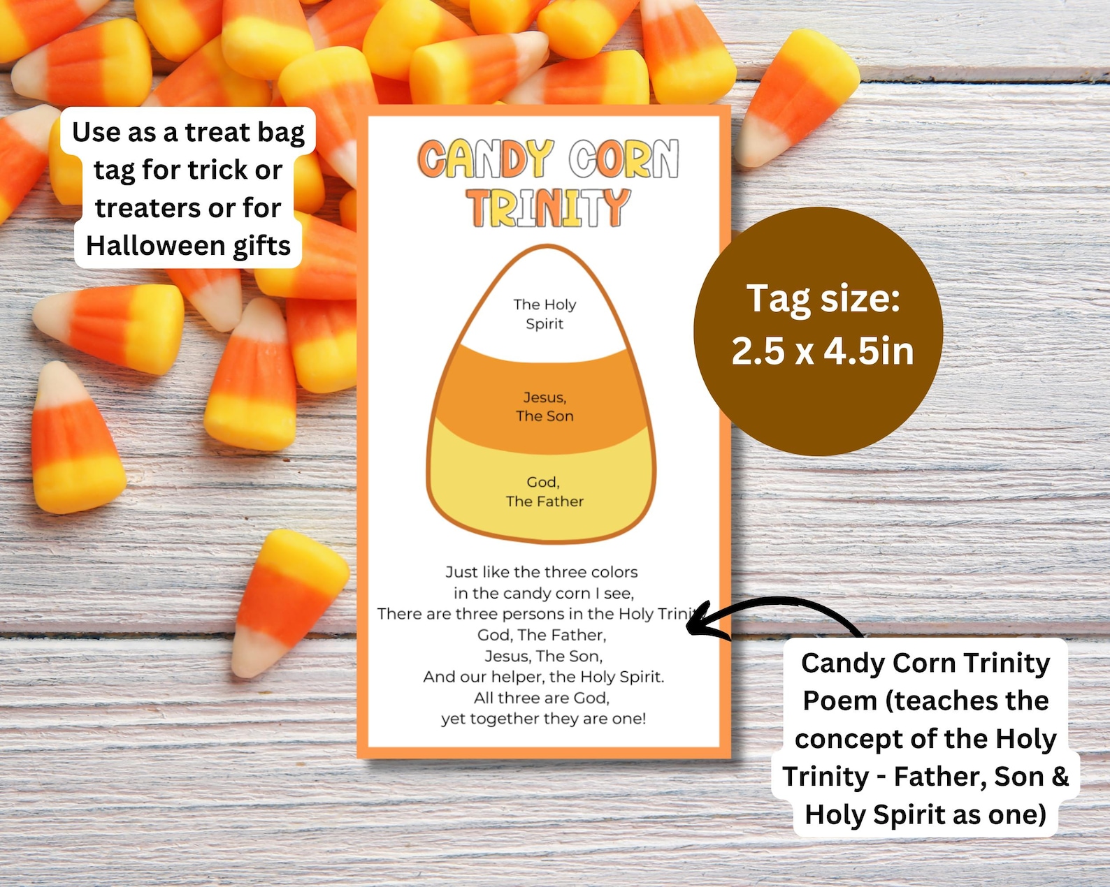 Candy Corn Trinity Tag, Religious Candy Corn Tag, Treat Bag Tag ...