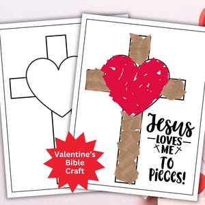 Valentine&#39;s Bible Craft Printable, Kids Valentine&#39;s Day Activity, Jesus Loves Me To Pieces Collage Art, Sunday School Bible Lesson Activity