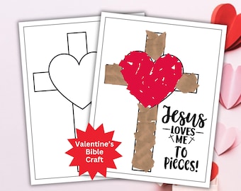 Valentine's Bible Craft Printable, Kids Valentine's Day Activity, Jesus Loves Me To Pieces Collage Art, Sunday School Bible Lesson Activity