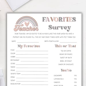 Encuesta imprimible sobre los favoritos de los maestros, Cuestionario para maestros Mis cosas favoritas, Conóceme PDF, Apreciación de los maestros
