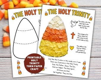 Candy Corn Trinity Torn Paper Craft Printable, Fall Bible Craft For Kids, Holy Trinity Sunday School Poem Activity, Autumn Tissue Paper Art