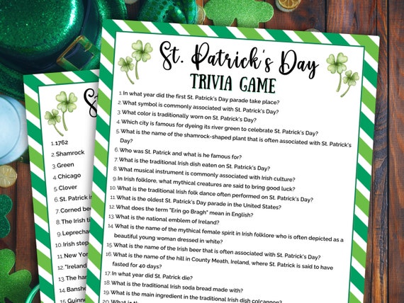 St. Patrick's Day Trivia Game, Printable Trivia Questions, Quiz, Party Game, Family Game Night, Games For Adults, St. Patty's Day