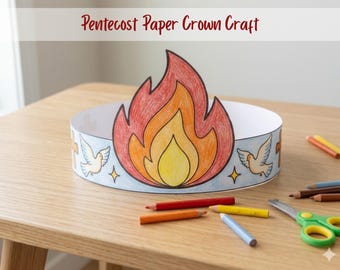 Pentecost Paper Crown Craft, Pentecost Bible Craft, Holy Spirit Sunday School Coloring Activity, Preschool Kindergarten Kids Bible Lesson