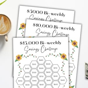 Bi-Weekly Savings Challenge, Printable, Tracker, Bundle, Money Challenge, Biweekly, Savings Plan, Save 5000, 10000 or 15000 | USD/US Letter