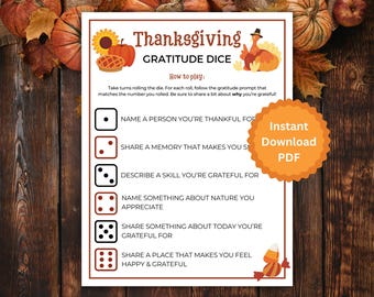Thanksgiving Gratitude Dice Game, Printable Thanksgiving Game For Kids & Adults, Family Activity, Thanksgiving Icebreaker, Thankful Game