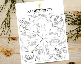 Nativity Story Printable, Nativity Activity, Christmas Cootie Catcher, Printable Template, Fortune Teller, Sunday School Craft, Papercraft