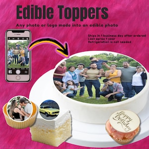 Personalized Edible Images for Cakes Cupcakes Cookies & More Frosting Paper Toppers Photos Logos and Graduation Designs Custom Face Party