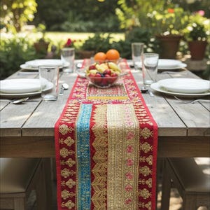Vintage Zardosi bordslöpare | Handbroderad återvunnen patchwork, 12x60