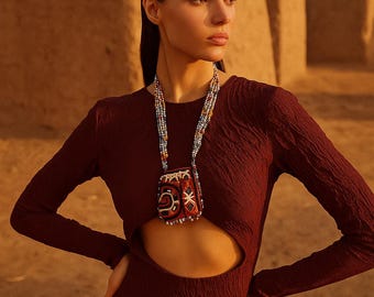 Kutch Beaded Fabric Necklace: Embroidered Bohemian Textile Jewelry