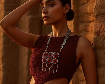 Kutch Beaded Fabric Necklace: Embroidered Bohemian Textile Jewelry