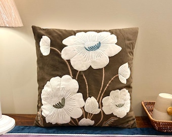 Velvet Embroidered Cushion Cover: Handmade Decorative Throw Pillow