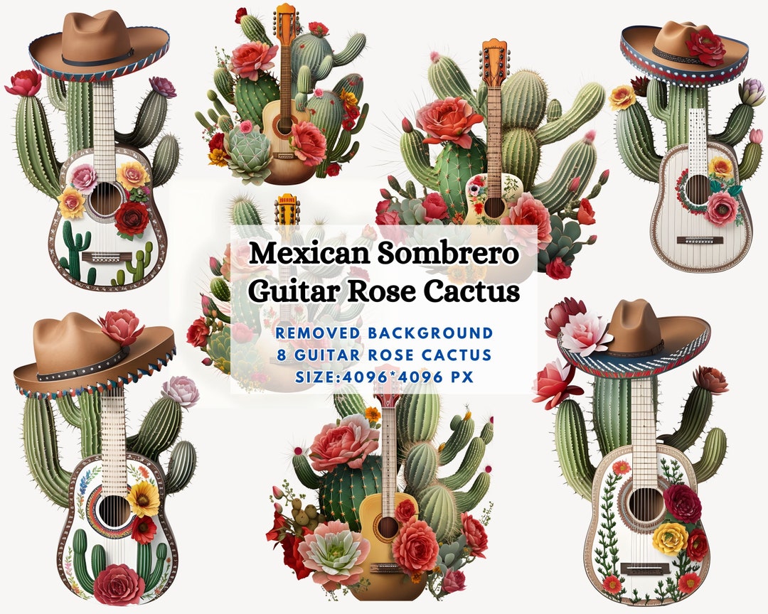 Green Cactus In Pot Decorated Sombrero Hat And Guitar, National Mexican Traditional Symbols Flat Vector Illustration Latin Culture Image285679271 - Foto 5