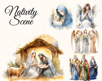 Watercolour Nativity Scene Clipart PNG