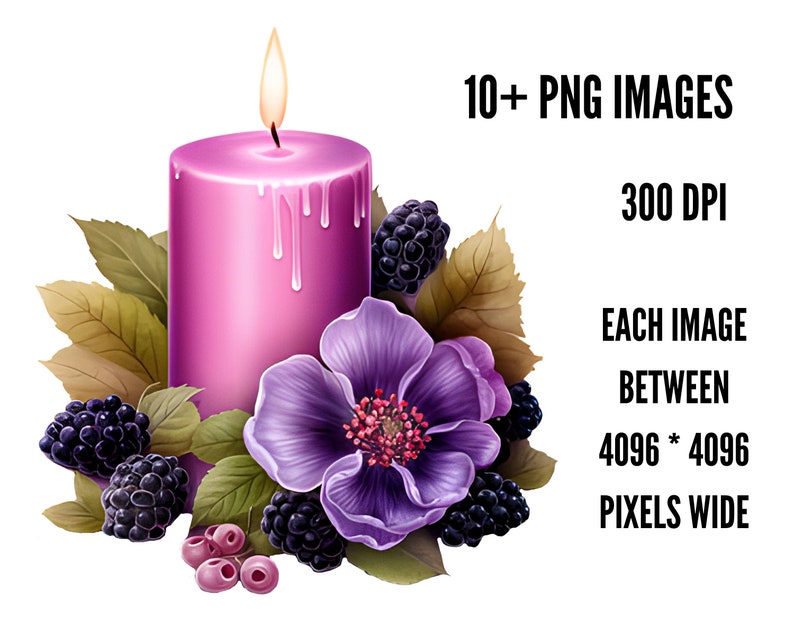 Floral Candle Clipart, Flower Candle Images, Autumn Candle Decor