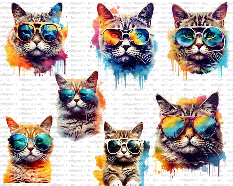 Cool Cats Clipart Cat with Sunglasses, Funny Cats PNG, Cat Drawing, Kitten Graphics, Cat Clipart PNG, Cats Download, Cute Cat Illustration image 5