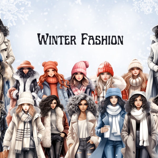 Winter Fashion Clipart - Fashion Girl Clipart, Boss Girl Clipart, Vintage Coat PNG, Winter clipart, Girl Silhouette, Winter Clothes Clipart