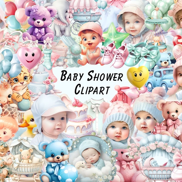 Baby Shower Clipart - 400+ Newborn Clipart, Cute Baby Graphics, Baby Shower Animals Clipart, Children Decor, Nursery Decor, Baby Wall Art