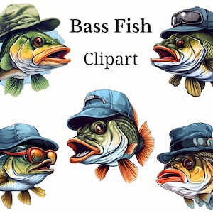 Bass Fish Clipart - Fishing Clipart, Funny Fish Clipart, Undersea Creatures, Underwater Clipart, Watercolor Bass, Cute Fish Clipart,Fish PNG