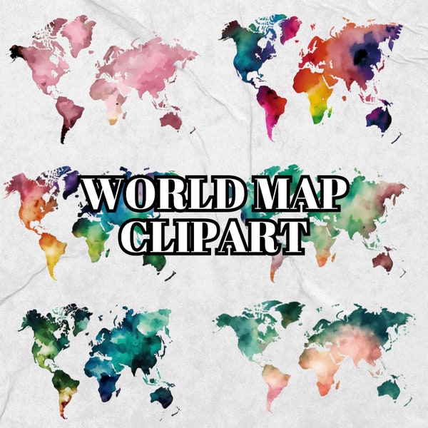 Watercolor World Map Clipart - Blush Travel Map with Continents, Instant Download for Wedding Invitations and Wall Art - Commercial Use PNG