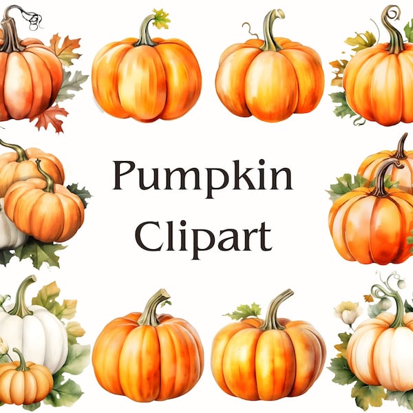 Watercolor Pumpkin Clipart - Fall Pumpkin Clipart, Harvest Clipart, Autumn Elements Clipart, Cute Pumpkin Clipart, Halloween Pumpkin Clipart