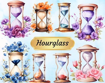 Hourglass Clipart, Sand Timer Illustrations, Sands of Time Clipart, Floral Hourglass Art, Hour Glass Timer Clipart, Scrapbook, Junk Journal