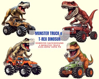 Monster Truck And T-Rex Dinosaur PNG Sublimation Design Vehicle Png, Dino Png Monster Truck Png, Truck Png  Digital Download Commercial Use