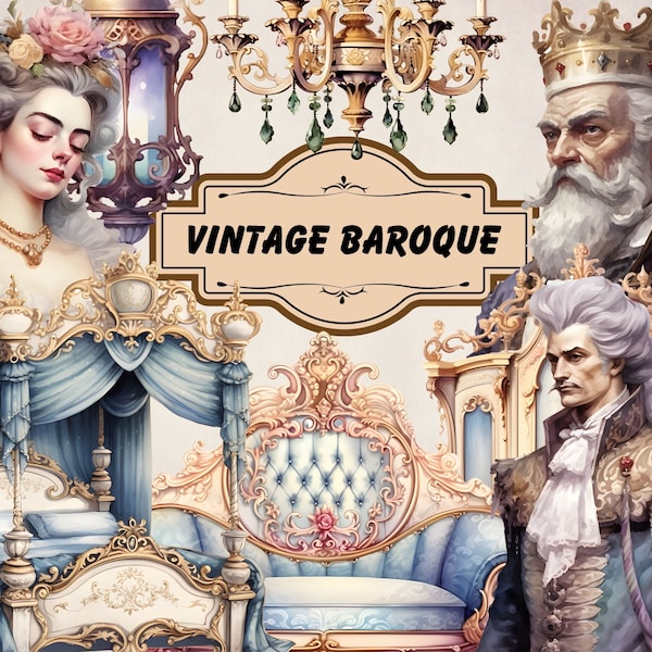 Baroque Vintage Clipart - Baroque Furniture, Vintage Clock, Vintage Furniture Illustrations, Antique Clipart, Old Fashion Clipart, Scrapbook