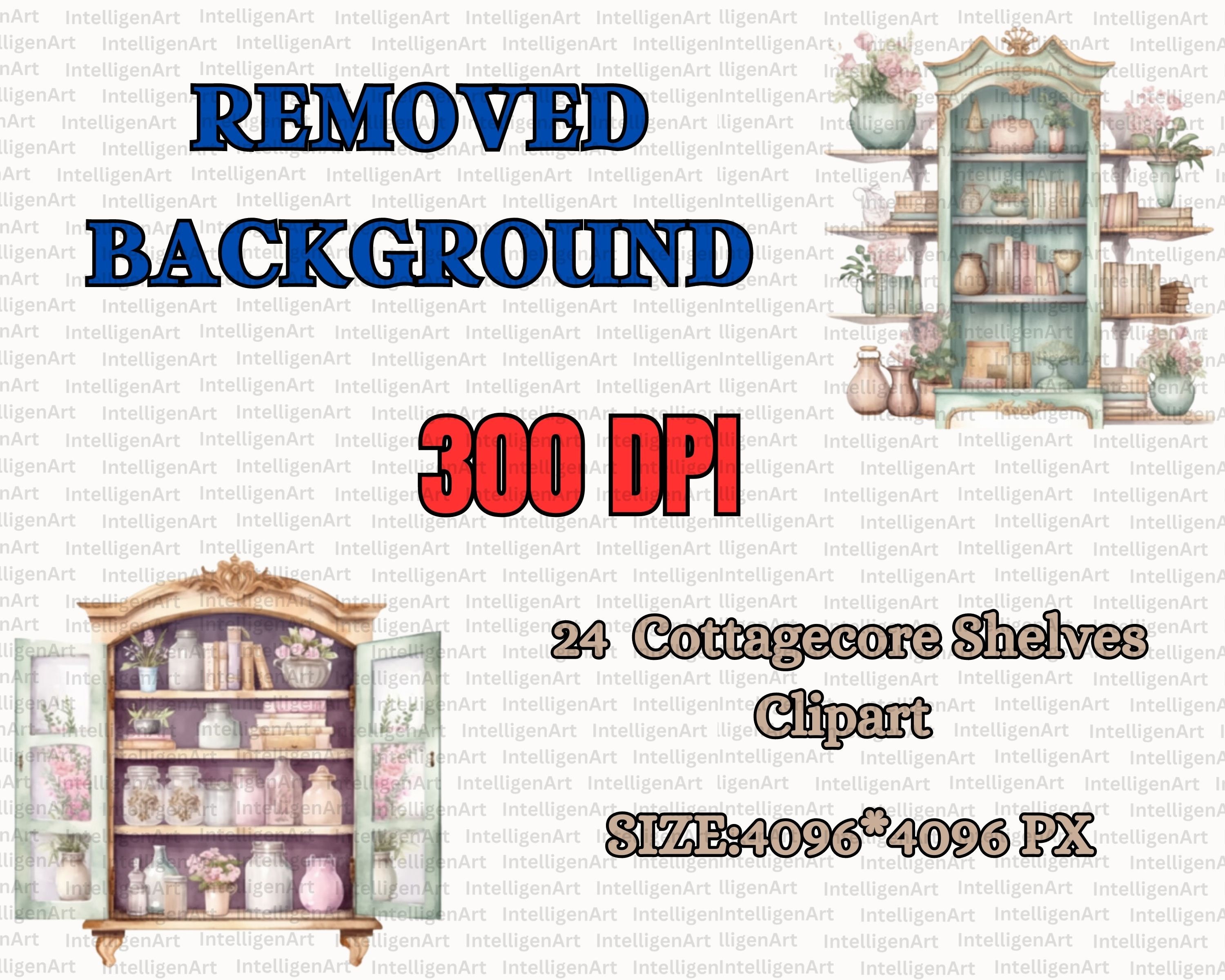 Cottagecore Shelves Clipart Watercolor Vintage Bookshelf Etsy