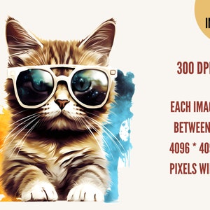 Cool Cats Clipart Cat with Sunglasses, Funny Cats PNG, Cat Drawing, Kitten Graphics, Cat Clipart PNG, Cats Download, Cute Cat Illustration image 3