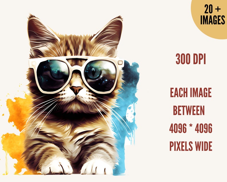 Cool Cats Clipart Cat with Sunglasses, Funny Cats PNG, Cat Drawing, Kitten Graphics, Cat Clipart PNG, Cats Download, Cute Cat Illustration image 3