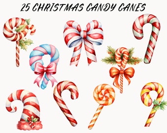 Christmas Candy Cane Clipart - Christmas Clipart, Peppermint Candy Cane PNG, Candy Cane With Bows, Holiday Clipart PNG, Christmas Sweets PNG