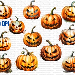 Watercolor Halloween Pumpkin Clipart PNG Pumpkin Jack O Lantern Png, Cute Halloween Clip Art, Spooky Pumpkin Png Commercial Use PNG image 2