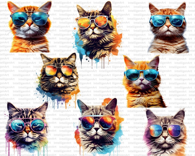 Cool Cats Clipart Cat with Sunglasses, Funny Cats PNG, Cat Drawing, Kitten Graphics, Cat Clipart PNG, Cats Download, Cute Cat Illustration image 7