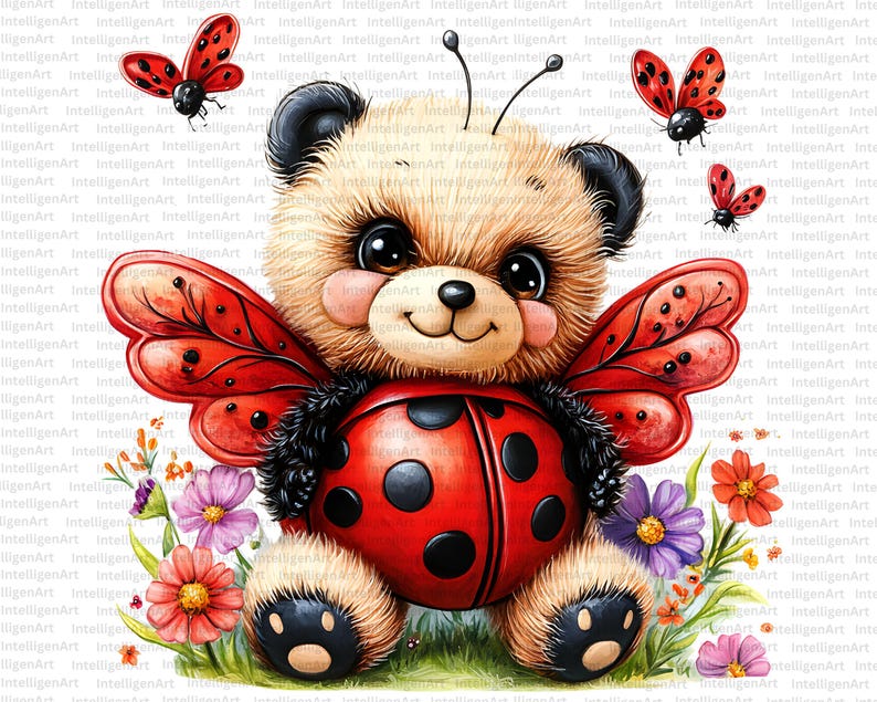 Ladybug Teddy Bear Clipart, Ladybug Theme Graphics, Ladybug Teddies PNG