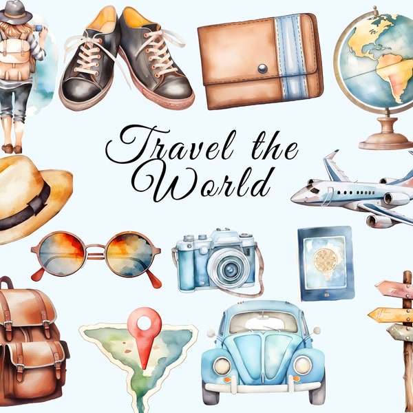 Travel the World Clipart - Summer Travel Clipart, Holiday Clipart, Adventure Vacation Art, Road Trip Art, Travel Graphics, Journey Clipart