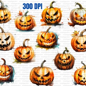 Watercolor Halloween Pumpkin Clipart PNG Pumpkin Jack O Lantern Png, Cute Halloween Clip Art, Spooky Pumpkin Png Commercial Use PNG image 3