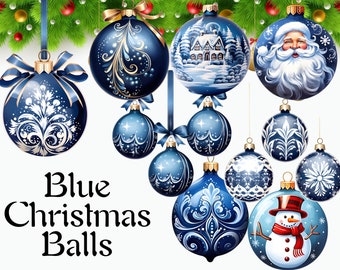 Blue Christmas Balls Clipart - Christmas Baubles Clipart, Blue Ornaments Clipart, Christmas Blue Graphics, Blue Winter Clipart, Holiday Art