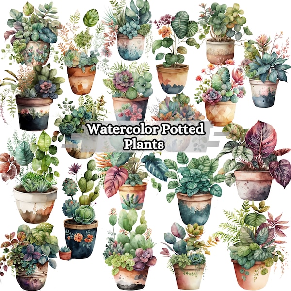 Aquarel Potplanten Clipart, groen clip art kamerplant PNG-indeling instant download voor commercieel gebruik