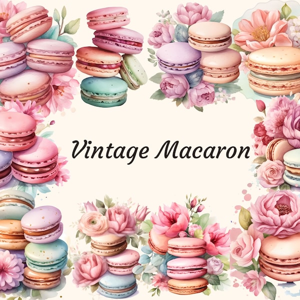 Clipart macaron français à l'aquarelle | Macarons roses PNG | Illustrations de desserts kawaii | Graphismes mignons de boulangerie | Lot de cliparts nourriture