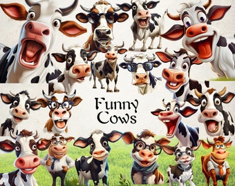 Funny Cows PNG Bundle, Cool Cow Clip Art, Funny Cow Clipart, Emotional Cows, Cow Sublimation Design Digital Download TShirt Mug Farm Design